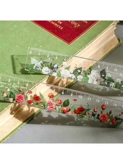 أدوات مكتبية ومدرسية قطعة واحدة مسطرة بنمط نباتي من الأكريليك الشفاف، مسطرة مستقيمة جميلة ومتعددة الوظائف للمكتب/مستلزمات المدرسة