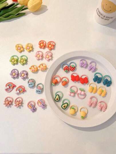 100/90/80/70/60/50/40/30/20/10 قطعة/مجموعة حلقات لأصابع الأطفال الصغار وحبال شعر صغيرة بألوان عشوائية وأشكال أميرات كرتونية ، إكسسوارات أطفال معبأة في أكياس بلاستيكية