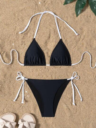 طقم تانكيني حريمي Swim Basics قميص سباحة قصير بياقة رفيعة وسروال سباحة، بدلة سباحة عصرية للصيف