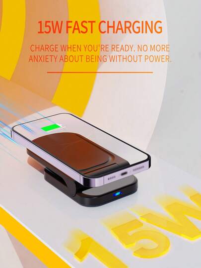 شاحن لاسلكي قابل للطي ثنائي اللفيفة، يدعم بقوة 15 وات، مزود بأربع صفوف من فتحات التبريد الفعالة، مصمم بشكل راقي وقابل للطي، وهو عملي وموفر للمساحة، مما يجعله خيارًا مثاليًا لشحن الهواتف المحمولة وأجهزة أخرى بسرعة على مكتب المكتب
