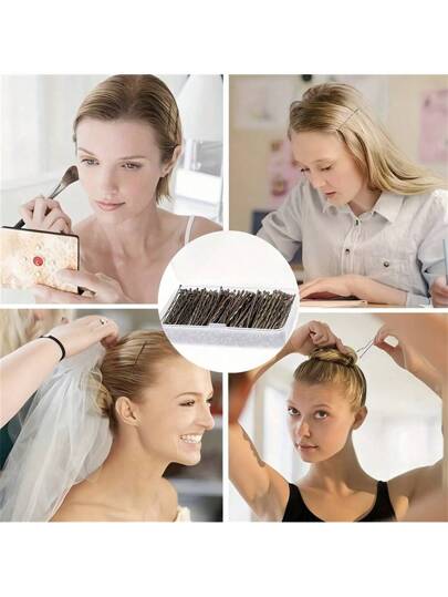 150 قطعة دبابيس شعر بني صغيرة مع صندوق تخزين للنساء والفتيات، مشابك شعر لا تنزلق مناسبة لجميع أنواع الشعر