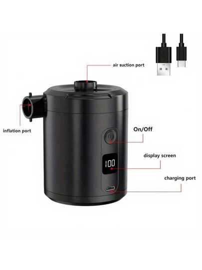 1 مضخة هواء صغيرة محمولة، ضاغط هواء كهربائي، مضخة قابلة للشحن لا سلكي، مضخة نفخ وتفريغ مناسبة للنفخ والتفريغ للقوارب والأسرة الهوائية وحلقات السباحة، سعة 5200 ميلي أمبير
