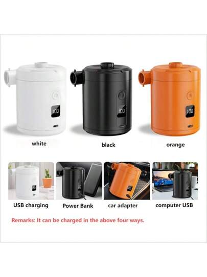 1 مضخة هواء صغيرة محمولة، ضاغط هواء كهربائي، مضخة قابلة للشحن لا سلكي، مضخة نفخ وتفريغ مناسبة للنفخ والتفريغ للقوارب والأسرة الهوائية وحلقات السباحة، سعة 5200 ميلي أمبير