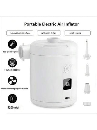 1 مضخة هواء صغيرة محمولة، ضاغط هواء كهربائي، مضخة قابلة للشحن لا سلكي، مضخة نفخ وتفريغ مناسبة للنفخ والتفريغ للقوارب والأسرة الهوائية وحلقات السباحة، سعة 5200 ميلي أمبير