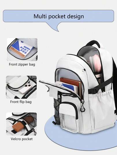 حقيبة ظهر رجالي بسيطة وكاجوال قطعة واحدة، إغلاق بسوستة، أشرطة كتف قابلة للتعديل، قماش متين، تصميم متعدد الجيوب سعة كبيرة، مناسبة للاستخدام اليومي والسفر، مع حزام لحقيبة السفر، ضروري مثالي للرجوع للمدرسة