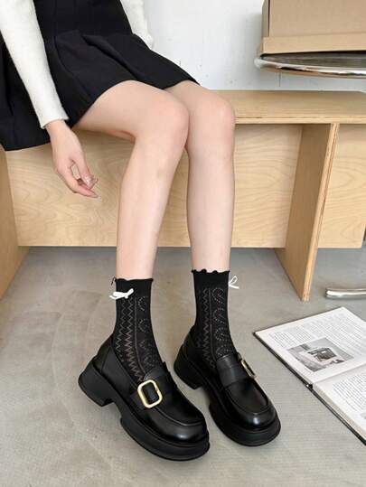 أحذية أوكسفورد حريمي نعال نسائية فاخرة بكعب منصة بدون كعب، كلاسيكية كاجوال سميكة الوحدة جديدة ربيع وخريف 2023