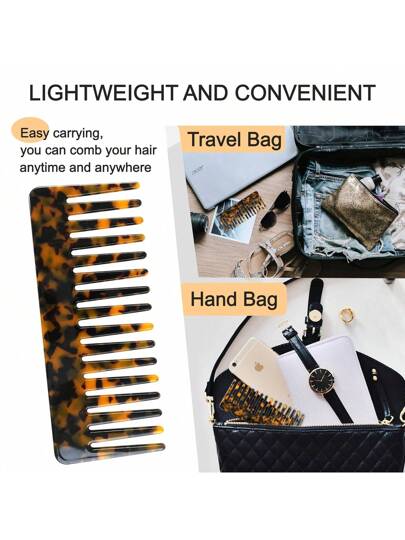 قطعة واحدة مشط شعر من مادة الأسيتات ذو تصميم ماربل مضاد للكهرباء الساكنة