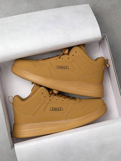 أحذية رياضية جلدية كاجوال مريحة للرجال، لون أحادي كلاسيكي، علوي من الجلد، حذاء قماش علوي مسطح، مناسب للرياضة والتنقل اليومي والخروج الزوجي