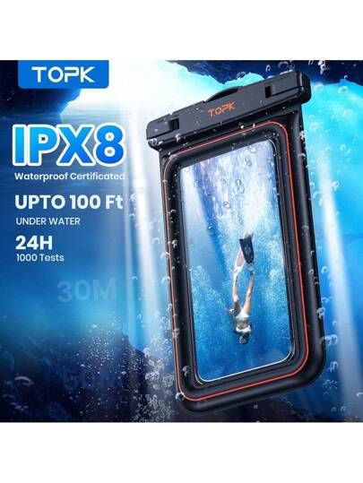 TOPK غلاف هاتف مائي من ماركة TOPK (E09) مقاوم للماء IPX8 متوافق مع أجهزة iPhone16 15 14 13 12 11 برو ماكس Xs Plus للمغامرات الخارجية والقوارب