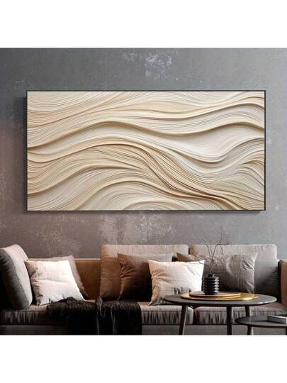 قطعة واحدة لوحة جدارية على قماش غير مؤطرة بتصميم موجي حديث بسيط، ملصقات وطباعات بألوان محايدة واقعية لديكور غرفة المعيشة وغرفة النوم، اكسسوار غرفة أنيق، ديكور غرفة بألوان محايدة، ديكور غرفة جمالي