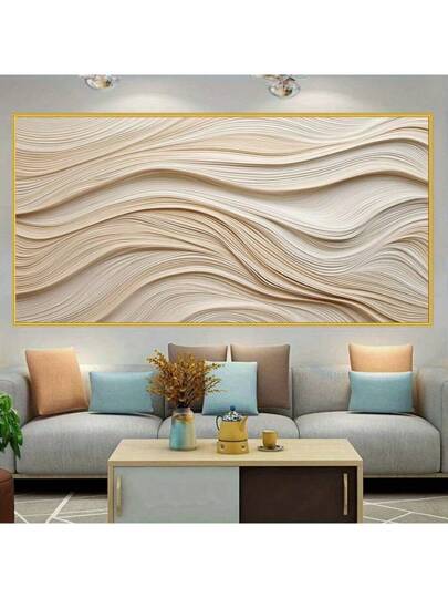 قطعة واحدة لوحة جدارية على قماش غير مؤطرة بتصميم موجي حديث بسيط، ملصقات وطباعات بألوان محايدة واقعية لديكور غرفة المعيشة وغرفة النوم، اكسسوار غرفة أنيق، ديكور غرفة بألوان محايدة، ديكور غرفة جمالي
