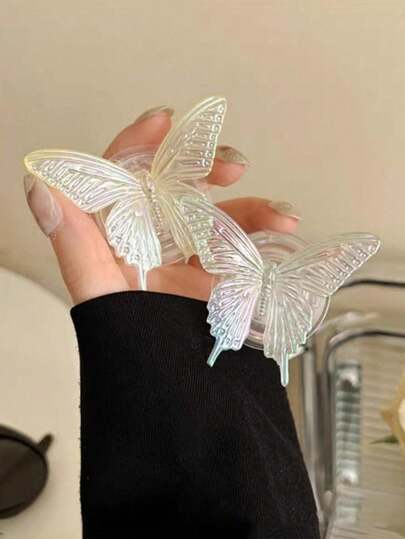 قطعة واحدة حامل هاتف بشكل فراشة متعدد الألوان هولوغرافي، واقف متدحرج للطاولة للأجهزة اللوحية والهواتف الذكية متوافق مع هواتف أيفون وأندرويد، هدية للأعياد والأصدقاء والعائلة، إكسسوارات للهاتف مع قبضة قابلة للسحب والدفع