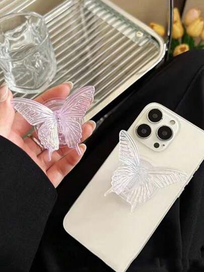 قطعة واحدة حامل هاتف بشكل فراشة متعدد الألوان هولوغرافي، واقف متدحرج للطاولة للأجهزة اللوحية والهواتف الذكية متوافق مع هواتف أيفون وأندرويد، هدية للأعياد والأصدقاء والعائلة، إكسسوارات للهاتف مع قبضة قابلة للسحب والدفع