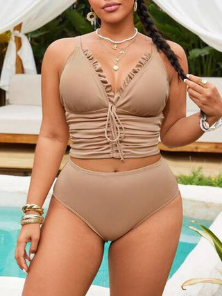 Swim Mod بادي سباحة للسيدات مقاسات كبيرة عميق V الرقبة مجعد خصر مربوط قطعة واحدة، تصميم مُمَيِّز للشاطئ والحفلات