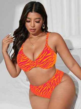 Swim SXY طقم بكيني 2 قطع للمرأة ذات الحجم الكبير بتصميم نمط زرافة عشوائي بلون أخضر نعناعي جذاب