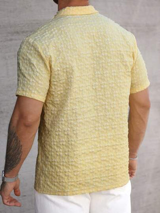 Manfinity Homme قميص رجالي قصير الأكمام وخصر واحد بتصميم زهري منسوج