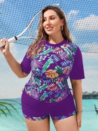 Swim Lushoire مجموعة ملابس سباحة طبعات استوائية لأحجام كبيرة