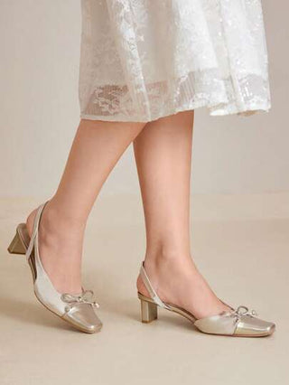 MOTF PREMIUM أحذية كعب مزينة بفيونكة ذات أصابع مربعة