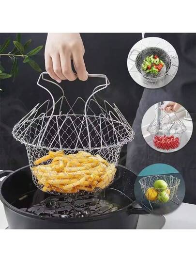 سلة طهي متعددة الوظائف قابلة للطي، سلة تنخيل بخار جودة طبخ فرنسية، سلة شبكية سحرية كأداة مطبخ