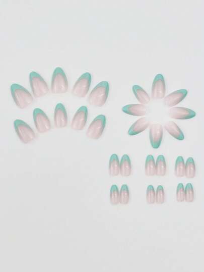 30 قطعة/مجموعة من شبشب الأظافر الكاذبة الخضراء بتصميم فرنسي قصير كامل التغطية، مناسبة للسيدات في المكاتب والحفلات والارتداء اليومي. شبشب الأظافر الكاذبة كاملة التغطية + جيل فاكهة وردي + ملف أظافر لتزيين أظافرك وتعزيز أناقتك