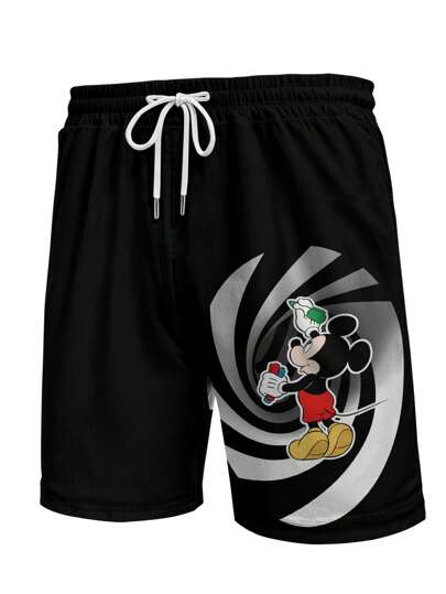 Disney 1 قطعة شورت رجالي رسوم كرتونية عصري، مطبوع ثلاثي الأبعاد، قماش خفيف ومنفذ للهواء، نمط منزلي مريح، مناسب للشارع والركض والتنزه والتخييم والسفر وحفلات العيد والهدايا، طراز هاواييّ