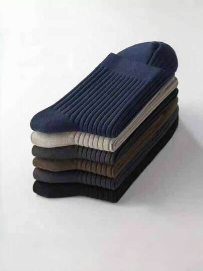 5 أزواج جوارب رجالي عالية المطاطية ذات لون متماسك مضادة للروائح ومضادة للبكتيريا، طول الكاحل، توصيل عشوائي