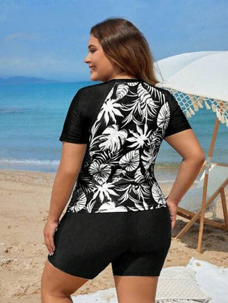 Swim Lushoire مجموعة بلوزة بدون أكمام مع طباعة عشوائية لحجم كبير للسيدات