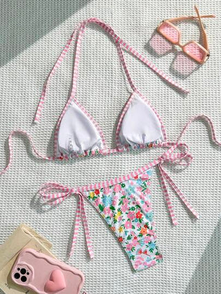 Swim Mod زوج من ملابس السباحة الكاجوال لحفلات الشاطئ والعطلات - طقم بكيني مطبوع ملون للنساء
