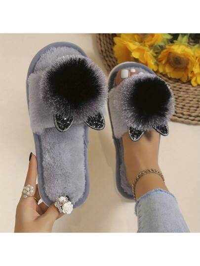 أحذية سليبرات فرو الأرنب الجميلة ، قاعدة ناعمة داخلية مقاومة للانزلاق ، مريحة للارتداء للنساء والأزواج ، للصيف