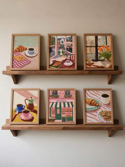 6 قطع لوحات جدارية لمتجر الحلويات، صور معلقة للقهوة والكرواسون، ملصقات قماشية لوجبات الإفطار العصرية، صور للحلويات، ديكور جداري لمطبخ أو متجر ، هدية افتتاح بدون إطار