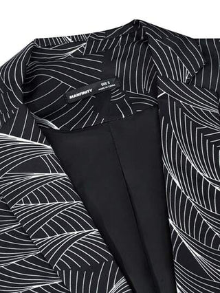 Manfinity AFTRDRK بدلة طويلة الأكمام بياقة التقصيب مع طباعة نباتات استوائية للرجال، بدلة رياضية للرجال، بدلات رسمية غير رسمية للرجال، جاكيت بيزنس عادية للرجال، جاكيت للرجال