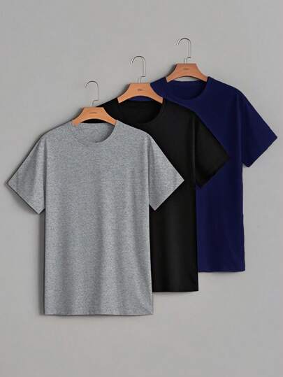 3 قطع/مجموعة تيشرت كاجوال بأكمام قصيرة مزخرف الرقبة للأولاد، صيفي مريح وأنيق - متوفر بألوان متعددة