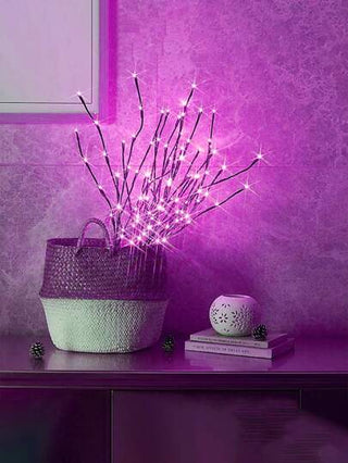 20 مصباح شجرة/كرمة/غصن LED، ضوء وردي دافئ، إضاءة ديكور داخلي لحفلات الزفاف والأعياد والميلاد - تصميم سلسلة أضواء جنية نحاسية، صندوق بطارية (البطاريات غير مشمولة)، لخلق جو داخلي مريح