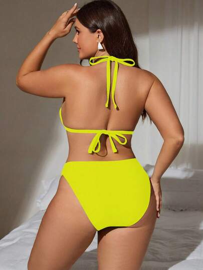 Swim SXY مجموعة بكيني ذو قطعتين لأحجام كبيرة للنساء، بتصميم مثلث ظهر مكشوف وخصر عالي، مناسب للعطلات