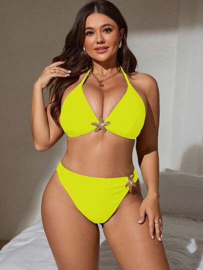 Swim SXY مجموعة بكيني ذو قطعتين لأحجام كبيرة للنساء، بتصميم مثلث ظهر مكشوف وخصر عالي، مناسب للعطلات