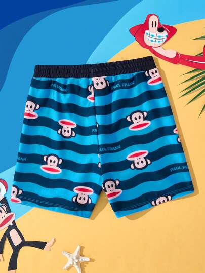 مايوه أولادي Paul Frank X  أشرطة ملونة وطباعة كرتونية على السراويل القصيرة للسباحة للأولاد في سن المراهقة
