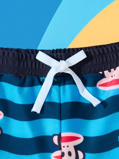 مايوه أولادي Paul Frank X  أشرطة ملونة وطباعة كرتونية على السراويل القصيرة للسباحة للأولاد في سن المراهقة