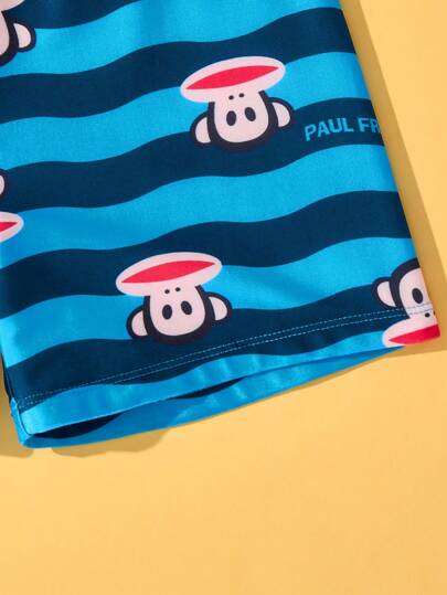 مايوه أولادي Paul Frank X  أشرطة ملونة وطباعة كرتونية على السراويل القصيرة للسباحة للأولاد في سن المراهقة