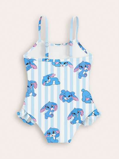 GraphicGems بدلة سباحة قطعة واحدة للفتيات الصغيرات مطبوعة بنقوش كرتونية مخططة