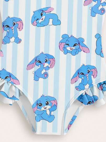 GraphicGems بدلة سباحة قطعة واحدة للفتيات الصغيرات مطبوعة بنقوش كرتونية مخططة