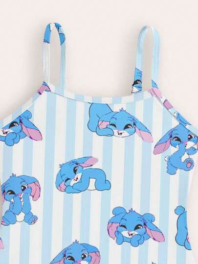 GraphicGems بدلة سباحة قطعة واحدة للفتيات الصغيرات مطبوعة بنقوش كرتونية مخططة