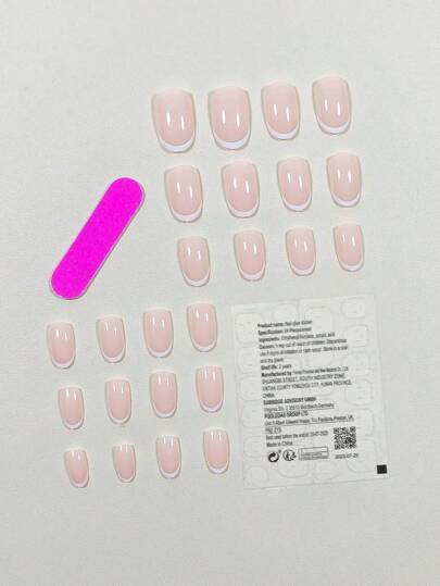 24 قطعة من مسامير الأظافر البيضاء المُقَصَّرة ذات الإطار المستدير بطراز بسيط، طقم ملصقات أظافر صناعية لاصقة مناسبة للارتداء اليومي، المواعيد، حفلات الشاي بالظهر، والمناسبات الخارجية