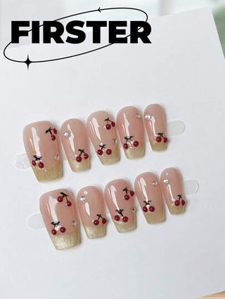 10 قطع مصنوعة يدوياً لفن الأظافر، أظافر اصطناعية بشكل نعش مع زخارف عين القطة الفرنسية، ومسامير مرصعة بحجارة الراين بلون الكرز. أظافر جذابة لأعياد الحب وأيام الاحتفالات. أظافر كرتونية جذابة وأنيقة عصرية بلمسات فخمة وحلوة، قابلة لإعادة الاستخدام...