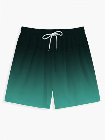 3 قطع من شورتات الشاطئ الرجالية ذات الرسومات والخطوط الملونة المتدرجة مع سير التقنيم، شورتات صيفية عادية ضرورية للعطلات مع سير التقنيم، رسومات هاواي