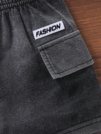 مجموعة ملابس للصبية الصغار تتكون من 2 قطعة: بلوزة بياقة طاقم مطبوع عليها حرف وبأكمام قصيرة مهترئة، وشورت بجيب وخصر مطاطي بطراز الشارع، مناسبة للخروجات اليومية، ملابس اطفال وحديثي الولادة للصيف ، مجموعة رياضية للاطفال الرضع والصغار، سن من 6 أشهر إلى 3 سنوا