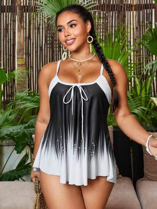 Swim Lushoire 2 حبة/طقم ملابس سباحة متطرفة الحجم بنقشات مثلثية للأعلى والأسفل، بيكيني مريح من غير ظهر