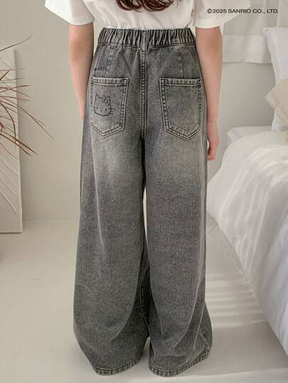 DAZY HELLO KITTY | DAZY بنطلون جينز للفتيات المُراهقات ، ربيع/صيف