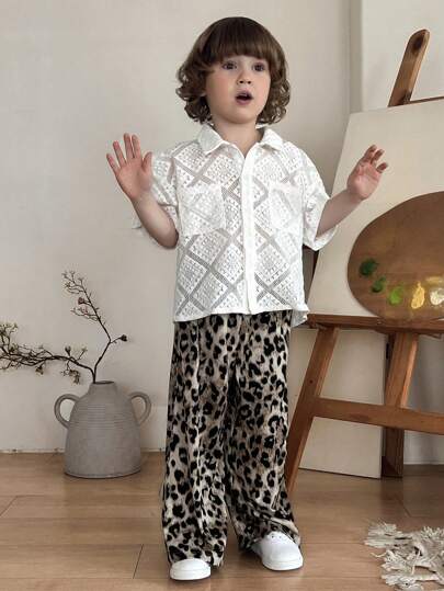 DAZY قميص قصير الأكمام مع ياقة للأولاد الصغار، صيفي