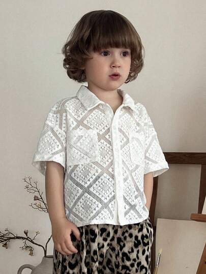 DAZY قميص قصير الأكمام مع ياقة للأولاد الصغار، صيفي