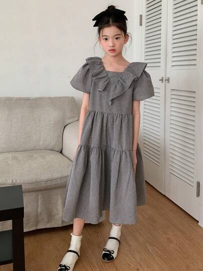 تيشيرتات بناتي DAZY فستان صيفي كاجوال أكمام قصيرة مربع للبنات